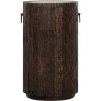 MUST Living Beistelltisch Stripe aus Teakholz, rundes Design, skandinavischer Stil, dunkelbraun, 60 cm hoch