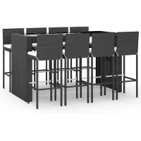 vidaXL 9-tlg. Gartenbar-Set mit Kissen Schwarz Poly Rattan