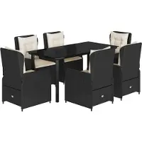 vidaXL 7-tlg. Garten-Essgruppe mit Kissen Schwarz Poly Rattan