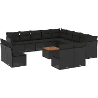 vidaXL 14-tlg. Garten-Sofagarnitur mit Kissen Schwarz Poly Rattan