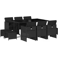 vidaXL 11-tlg. Garten-Essgruppe mit Kissen Schwarz Poly Rattan
