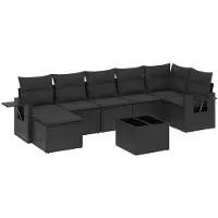 vidaXL 8-tlg. Garten-Sofagarnitur mit Kissen Schwarz Poly Rattan