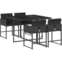 vidaXL 5-tlg. Garten-Essgruppe mit Kissen Schwarz Poly Rattan