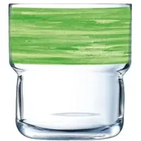 Arcoroc 12x Stapelbecher 0,22 l aus gehärtetem Glas Form BRUSH LOG Green / Grün von