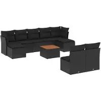 vidaXL 10-tlg. Garten-Sofagarnitur mit Kissen Schwarz Poly Rattan