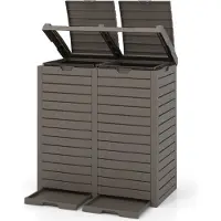Costway 235L Mülleimer mit Doppeldeckel, ausziehbarer Auffangschale & Griff, Mülltonne Outdoor, Abfalltonne wasserdicht , Müllbehälter Braun