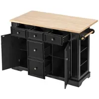 STILVORA Kücheninsel ausziehbar mit Steckdosenleisten und verstellbaren Einlegeböden, Küchentisch freistehend mit Multifunktionsschubladen, Essbereich-Schrank für Küche und Esszimmer, Schwarz