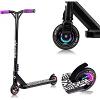 Lionelo Stunt Scooter Whizz Cityroller Kickscooter Kinderroller Tretroller Funscooter aus extrastarkem eloxiertem Aluminium, ABEC-9 - Neo Black