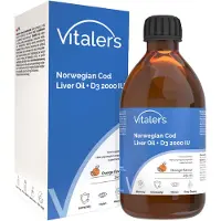 Vitaler's Vitaler’s Norwegischer Lebertran, Omega-3 1250 mg mit Vitamin D3 2000 IE, Orangengeschmack, 250 ml