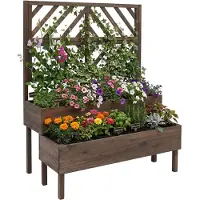 Relaxdays Blumenkasten mit Spalier, HBT: 135x109x62 cm, Holz, 2 Pflanzkübel & Sichtschutz, Garten Hochbeet, dunkelbraun