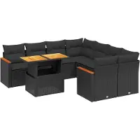 vidaXL 9-tlg. Garten-Sofagarnitur mit Kissen Schwarz Poly Rattan