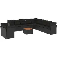 vidaXL 12-tlg. Garten-Sofagarnitur mit Kissen Schwarz Poly Rattan