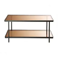 CALICOSY - Schwarzer Metallkaffee Tisch mit 2 rauchgläsernen Platten L100 cm - ORA