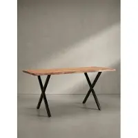 KADIMA DESIGN Massivholz Esstisch | Küchentisch mit X-Metallbeinen | Esszimmertisch mit Baumkante | Industrial-Design | Akazienholz Goldbraun 120x60 cm | Kreta von