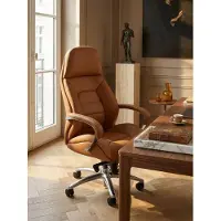 KADIMA DESIGN Designer Bürostuhl Bezug Echtleder Caramel Schreibtischstuhl bis 120 kg, XXL Design Chefsessel höhenverstellbar, Drehstuhl ergonomisch mit Armlehnen & hoher Rückenlehne, Wippfunktion