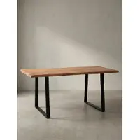 KADIMA DESIGN Massivholz Esstisch mit Baumkante | Esszimmertisch Industrial 160x80 | Küchentisch Akazie Massiv | Industrial Design | Goldbraun | Tarn von
