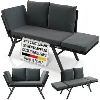 Juskys Gartenbank Calvia - Schwarz/Grau Liegefunktion, Polyrattan Gartensofa, 240 kg belastbar