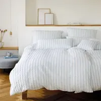 Elegante Web-Seersucker Bettwäsche Svaneke 200x220 cm + 2x 80x80 cm | bleu - blau
