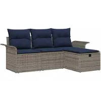 vidaXL Gartensofa-set 4 stk. Grau und Marineblau Poly-Rattan