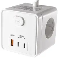 Chilitec Steckdosenwürfel 3fach Mehrfachsteckdose USB-A USB-C 6 in 1 Stromverteiler 1,5m Kabel 8x8x8cm gummierte Unterseite gegen Wegrutschen Weiß