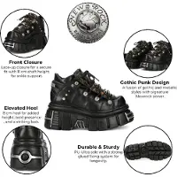 New rock M-106N-C86 Gothic-Stiefeletten aus schwarzem Flammenleder mit Plateau