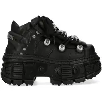 New rock M-OVERZ106B-C1 Gothic-Stiefeletten aus klobigem schwarzem Leder im Metallic-Look