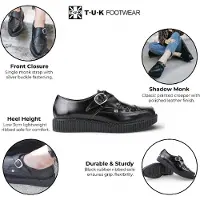 T.U.K TUK Pointed Creeper Plateau-Schuhe aus schwarzem Leder mit Monk-Schnalle - A8520