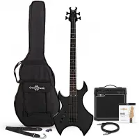 Gear4Music Harlem X Linkshänder-Bassgitarre + 15-W-Verstärkerpaket Schwarz