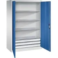 C+P CP-Möbel Werkzeugschrank 8932-503, aus Metall, grau / blau, mit 3 Schubladen & 4 Fachböden, abschließbar, 120 x 195 x 60cm