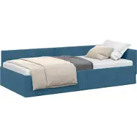 vidaXL Eckbettgestell mit Kopfteil Blau 100 cm x 200 cm Samt