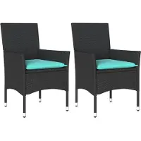 vidaXL Gartenstühle mit Kissen 2 Stk. Schwarz Poly Rattan