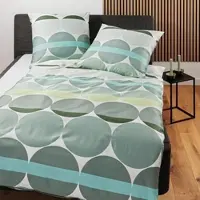 Janine Mako-Satin Bettwäsche J.D. 87104 salbeigrün 160x210 cm + 65x100 cm - grün;grau