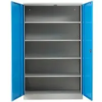 Proregal Stahlschrank Bee Mit 8 Lackierten Fachböden HxBxT 195 x 120 x 50 cm Korpusfarbe Lichtgrau Frontfarbe Lichtblau