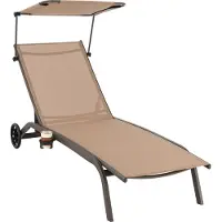 Costway Sonnenliege mit Rollen, Dach und Getränkehalter, Gartenliege mit Verstellbarer Rückenlehne, Terrassenliege, Outdoor-Liegestuhl, Strandliege für Garten, Terrasse, Pool (Braun)