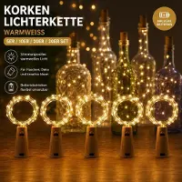 Feilicious LED Flaschenlichterkette mit Korken – 30er Set, je 2 Meter 20 LEDs, batteriebetrieben, E0399 warmweiß