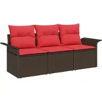 vidaXL Sofa Set 3 stk. 3-Sitzanzahl Braun und Rot Poly-Rattan