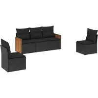 vidaXL 5-tlg. Garten-Sofagarnitur mit Kissen Schwarz Poly Rattan
