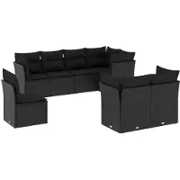 vidaXL 8-tlg. Garten-Sofagarnitur mit Kissen Schwarz Poly Rattan
