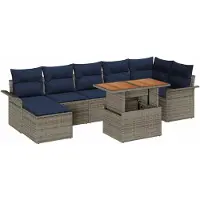 vidaXL Gartensofa-set 8 stk. Grau und Marineblau Poly-Rattan