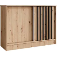 Beautysofa | Kommode HORIZON 100 cm Artisan, Schwarz mit Lamellen Sideboard mit 2 Schiebetüren, Modernes Design, viel Stauraum
