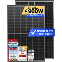 Solakon Solarmodul 450W Bifazial Glas-Glas N-Type – Full Black PV Modul 40V für Balkonkraftwerk (2 Stück)