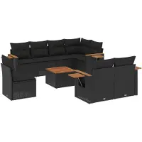 vidaXL 9-tlg. Garten-Sofagarnitur mit Kissen Schwarz Poly Rattan