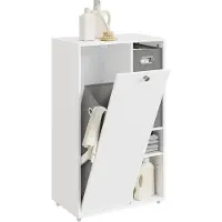SoBuy Wäscheschrank mit Wäschekorb & 2 Stoffschubladen schmaler Badezimmerschrank Nischenschrank 50 cm breit Badschrank Wäschesammler Schrank BZR218-W