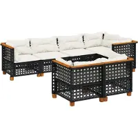 vidaXL 7-tlg. Garten-Sofagarnitur mit Kissen Schwarz Poly Rattan