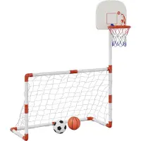 Syfax Multifunktionales Fußball- und Basketball-Set für Kinder, PVC, ABS, PE, 98x50x70 cm Tor, 145 cm Gesamthöhe, ab 3 Jahren, mit Bällen und Pumpe
