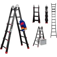 Proregal Sprossen-Mehrzweckleiter APOLLO 3-In-1 Aluminiumleiter 4x4 Sprossen Bis Zu 4 M Höhe 150 kg Traglast Schwarz Klappleiter Stehleiter