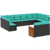 vidaXL 12-teiliges Gartensofa-Set mit Kissen, schwarzes Polyrattan