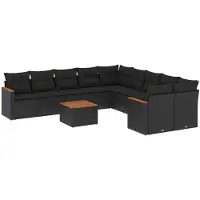 vidaXL 11-tlg. Garten-Sofagarnitur mit Kissen Schwarz Poly Rattan
