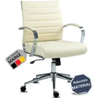 DELUKE Bürostuhl Ergonomisch EVOK Schreibtischstuhl Echtleder | Höhenverstellbarer Drehstuhl, Arbeitsstuhl mit Armlehne | Chefsessel, Computerstuhl 130 kg | Creme