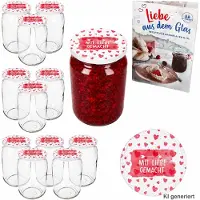 MamboCat 12er Set Sturzglas 720ml Einmachglas Mit Liebe gemacht Deckel Rezept-Heft